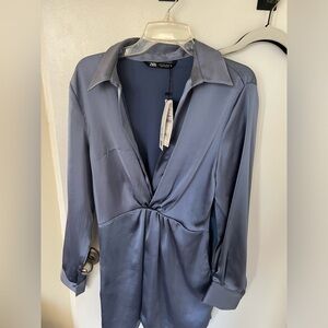 NWTO Zara Blue long sleeve silk dress